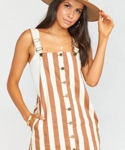 Show Me Your Mumu Julie Overall Dress ~ Cognac And Cream Stripe