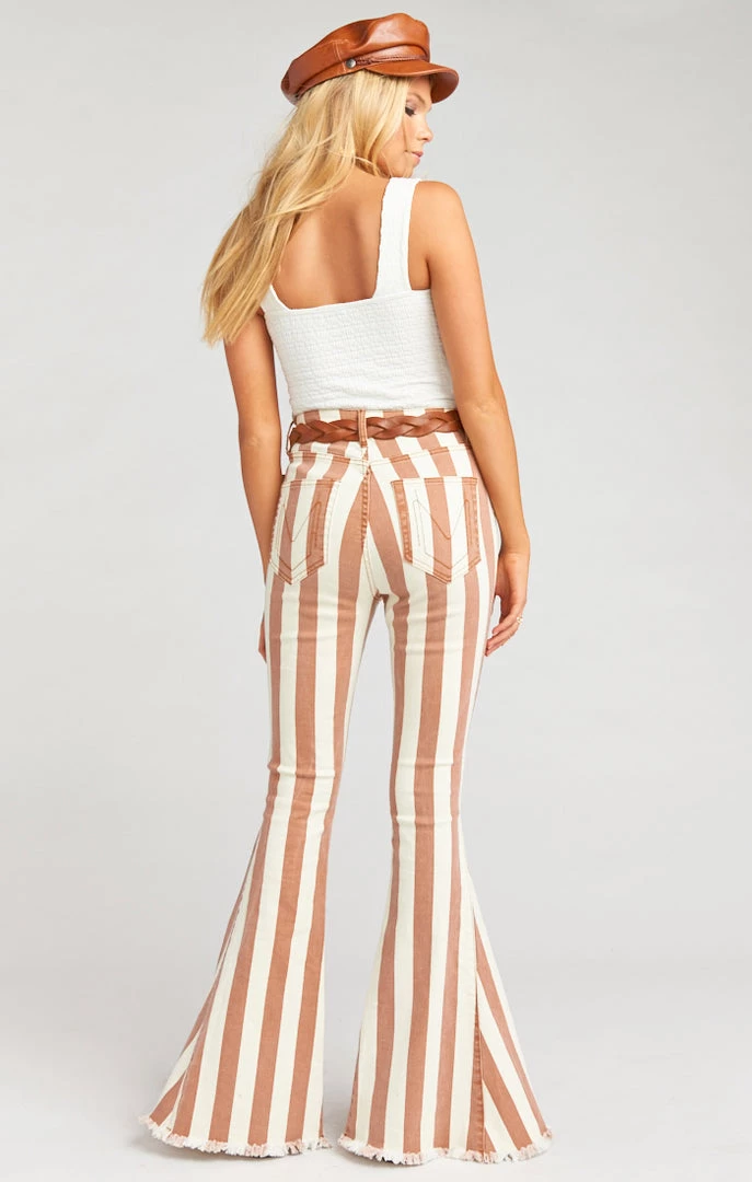 Show Me Your Mumu Berkeley Zip Up Bells Regular ~ Cognac And Cream Stripe Denim 5 Show Me Your Mumu Berkeley Zip Up Bells Regular ~ Cognac And Cream Stripe Denim