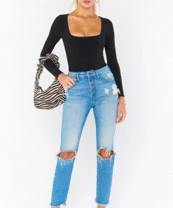 Show Me Your Mumu Cropped Soho Button Up Skinnies ~ Blue Bay Denim