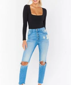 Show Me Your Mumu Cropped Soho Button Up Skinnies ~ Blue Bay Denim