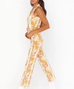 Show Me Your Mumu Jacksonville Cropped Jumpsuit ~ Groovy Blooms Stripe Denim