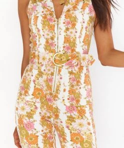 Show Me Your Mumu Jacksonville Cropped Jumpsuit ~ Groovy Blooms Stripe Denim