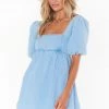 Show Me Your Mumu New Mu Smitten Babydoll Dress ~ Sky Blue