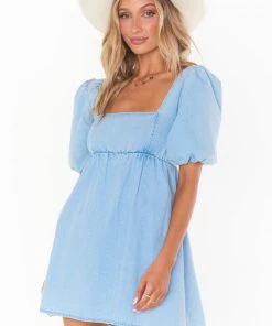 Show Me Your Mumu New Mu Smitten Babydoll Dress ~ Sky Blue