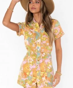 Show Me Your Mumu Cannon Romper ~ Groovy Blooms Denim New Mu