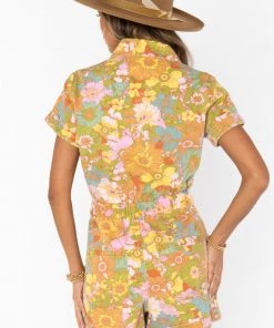 Show Me Your Mumu Cannon Romper ~ Groovy Blooms Denim New Mu