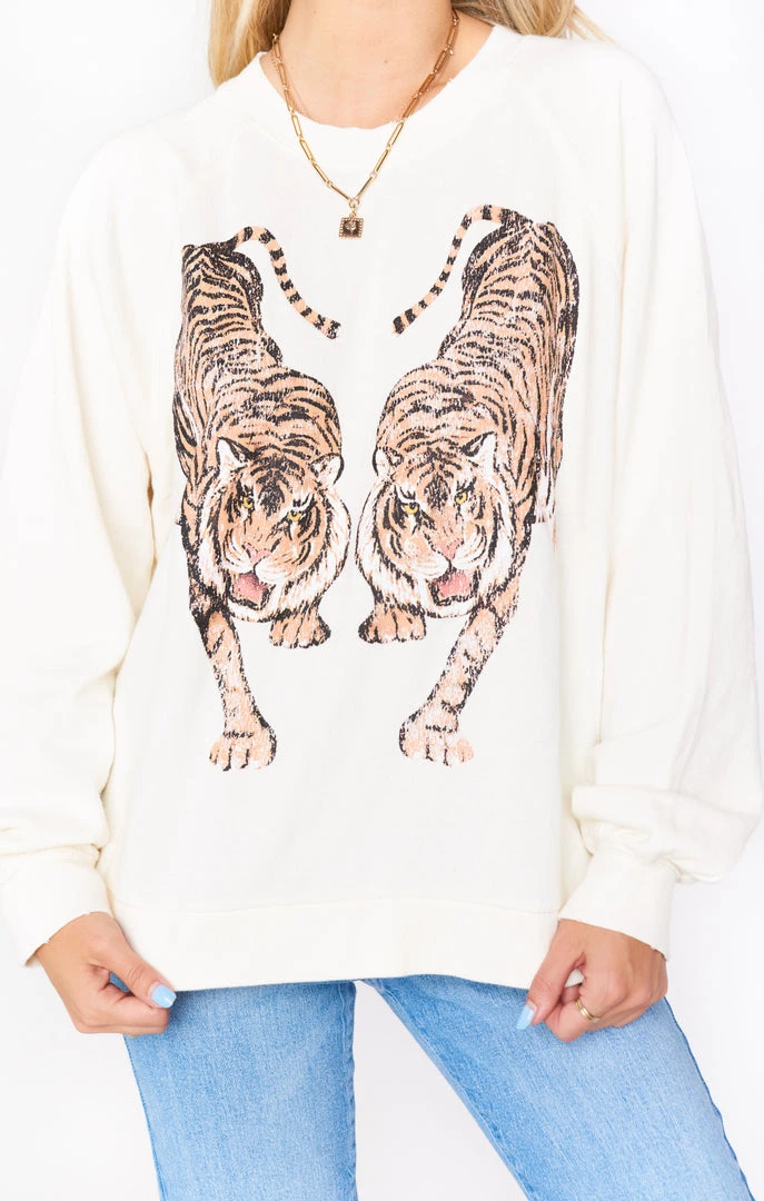 Show Me Your Mumu New Mu Simon Pullover ~ Cream Dancing Tiger Graphic 4 Show Me Your Mumu New Mu Simon Pullover ~ Cream Dancing Tiger Graphic