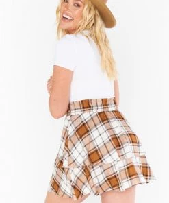 Show Me Your Mumu New Mu Aiden Mini Skirt ~ Tan Plaid
