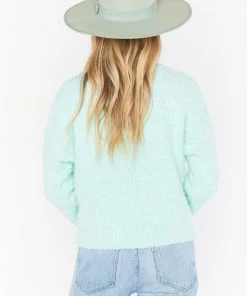 Show Me Your Mumu New Mu Cropped Varsity Sweater ~ Mint Knubby Knit