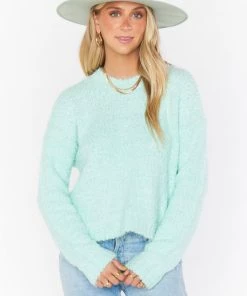 Show Me Your Mumu New Mu Cropped Varsity Sweater ~ Mint Knubby Knit