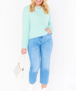 Show Me Your Mumu New Mu Cropped Varsity Sweater ~ Mint Knubby Knit