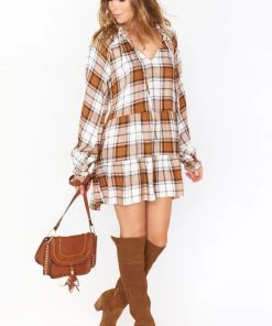 Show Me Your Mumu Birdie Mini Dress ~ Tan Plaid New Mu