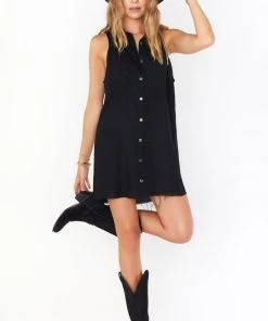 Show Me Your Mumu Basic Button Up Dress ~ Black Linen