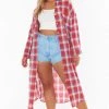 Show Me Your Mumu New Mu Leo Button Down Tunic ~ Red Plaid