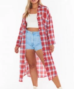 Show Me Your Mumu New Mu Leo Button Down Tunic ~ Red Plaid