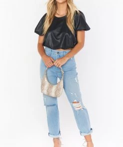 Show Me Your Mumu Highland Crop Top ~ Black Faux Leather New Mu