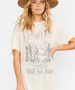 Show Me Your Mumu New Mu Airport Tee ~ Tan Cowboy Take Me Away Graphic