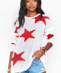Show Me Your Mumu Bronson Sweater ~ Star Tossed Knit Red