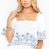 Show Me Your Mumu Maria Top ~ Blue Embroidery Tops