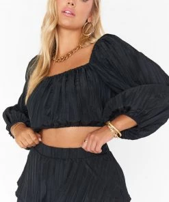 Show Me Your Mumu Keepsake Crop Top ~ Black Crinkle New Mu