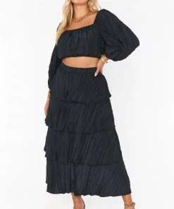 Show Me Your Mumu New Mu Full Swing Skirt - Black Crinkle