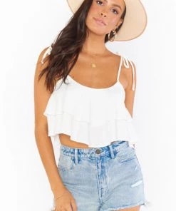 Show Me Your Mumu Lulu Crop Top ~ White Linen Tops