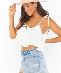 Show Me Your Mumu Lulu Crop Top ~ White Linen Tops