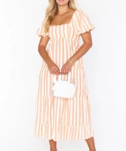 Show Me Your Mumu Linds Midi Dress ~ Dreamsicle Stripe Linen