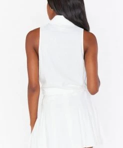 Show Me Your Mumu Cassie Collared Top ~ White Linen New Mu