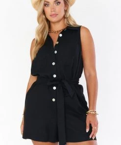 Show Me Your Mumu Milano Romper ~ Black Linen New Mu 9 Show Me Your Mumu Milano Romper ~ Black Linen New Mu
