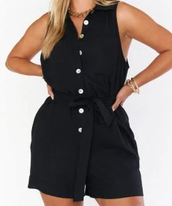 Show Me Your Mumu Milano Romper ~ Black Linen New Mu 10 Show Me Your Mumu Milano Romper ~ Black Linen New Mu