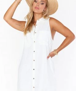 Show Me Your Mumu Basic Button Up Dress ~ White Linen