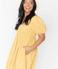 Show Me Your Mumu New Mu Smitten Babydoll Dress ~ Marigold Linen