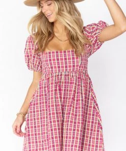 Show Me Your Mumu New Mu Smitten Babydoll Dress ~ Pink Plaid