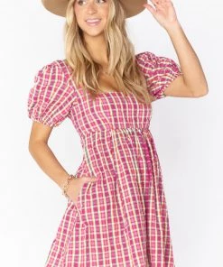 Show Me Your Mumu New Mu Smitten Babydoll Dress ~ Pink Plaid