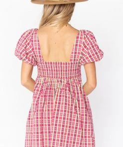 Show Me Your Mumu New Mu Smitten Babydoll Dress ~ Pink Plaid