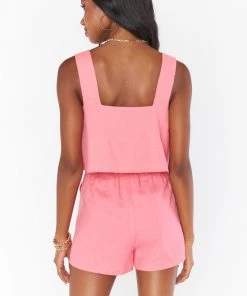 Show Me Your Mumu New Mu Tara Crop Top ~ Flamingo Pink Linen 10 Show Me Your Mumu New Mu Tara Crop Top ~ Flamingo Pink Linen