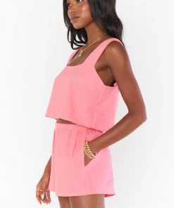 Show Me Your Mumu New Mu Tara Crop Top ~ Flamingo Pink Linen 9 Show Me Your Mumu New Mu Tara Crop Top ~ Flamingo Pink Linen