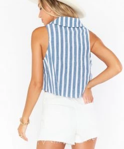 Show Me Your Mumu New Mu Kurt Collared Top ~ Sea Stripe