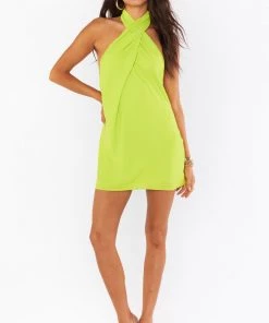 Show Me Your Mumu New Mu Jasmine Halter Mini Dress ~ Citrine Green