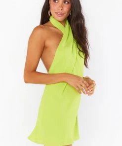 Show Me Your Mumu New Mu Jasmine Halter Mini Dress ~ Citrine Green