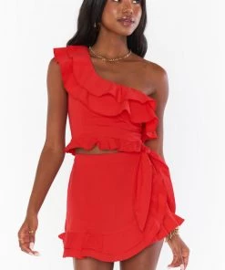 Show Me Your Mumu Leni Ruffle Top ~ Cherry Poplin