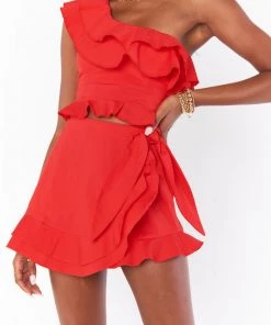 Show Me Your Mumu Liza Ruffle Skort ~ Cherry Poplin