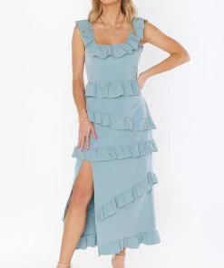 Show Me Your Mumu New Mu Greta Dress ~ Silver Sage Stretch Crepe