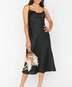 Show Me Your Mumu Verona Cowl Dress ~ Black Luxe Satin