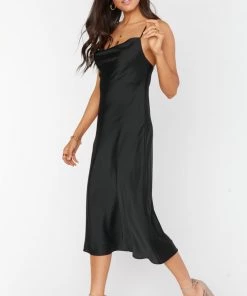 Show Me Your Mumu Verona Cowl Dress ~ Black Luxe Satin