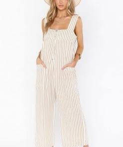 Show Me Your Mumu New Mu Run Around Jumpsuit ~ Beige Everyday Stripe