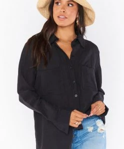 Show Me Your Mumu New Mu Marcella Shirt ~ Black Linen