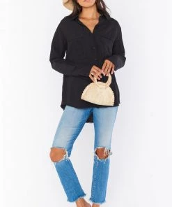 Show Me Your Mumu New Mu Marcella Shirt ~ Black Linen