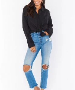 Show Me Your Mumu New Mu Marcella Shirt ~ Black Linen